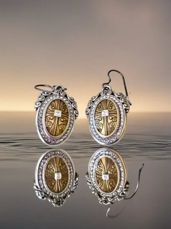 Brighton "TRUTHFUL CROSS" Necklace And Matching Earrings. NWOT Gold Tone - Picture 7 of 9